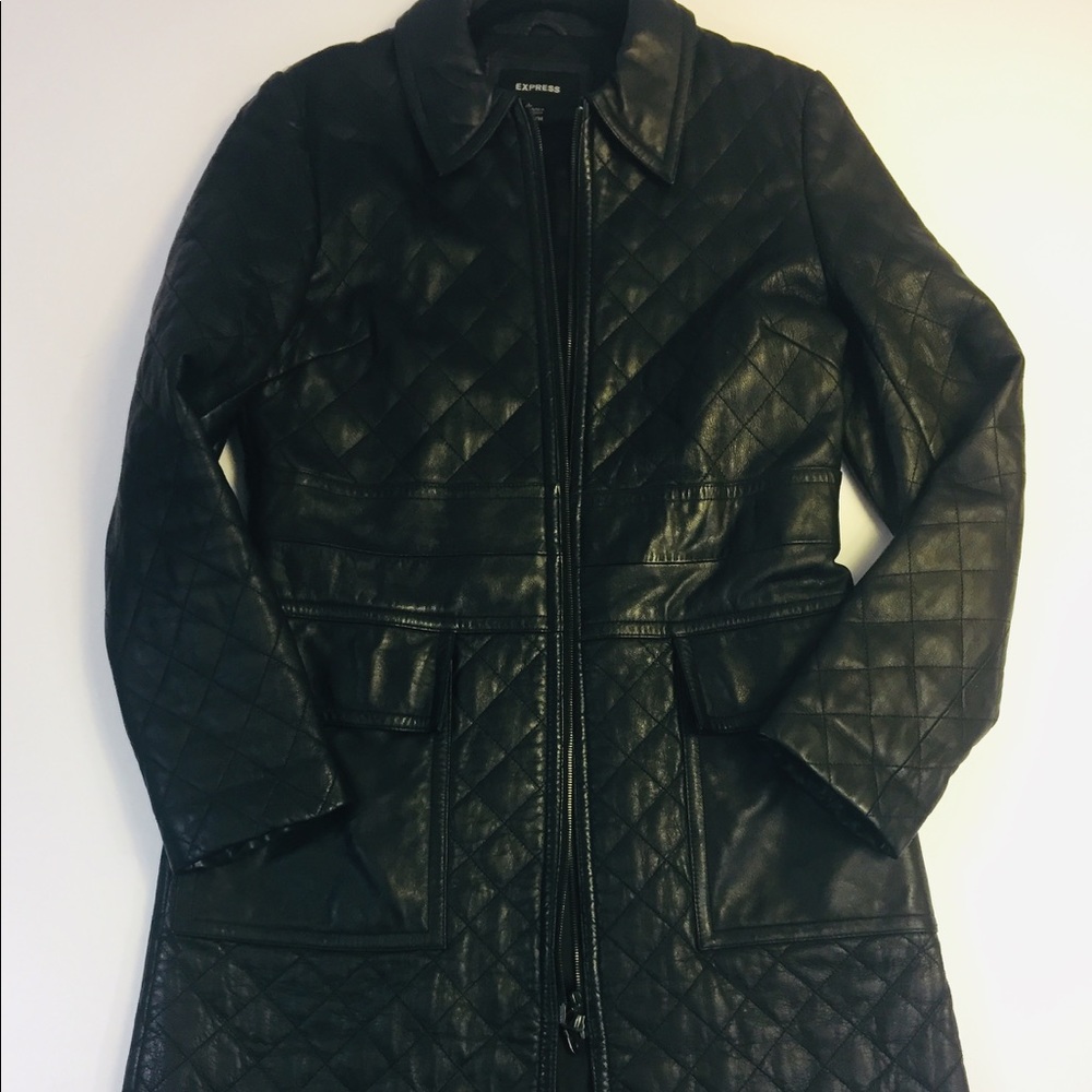 Express Women’s Black Genuine Leather Trench Coat